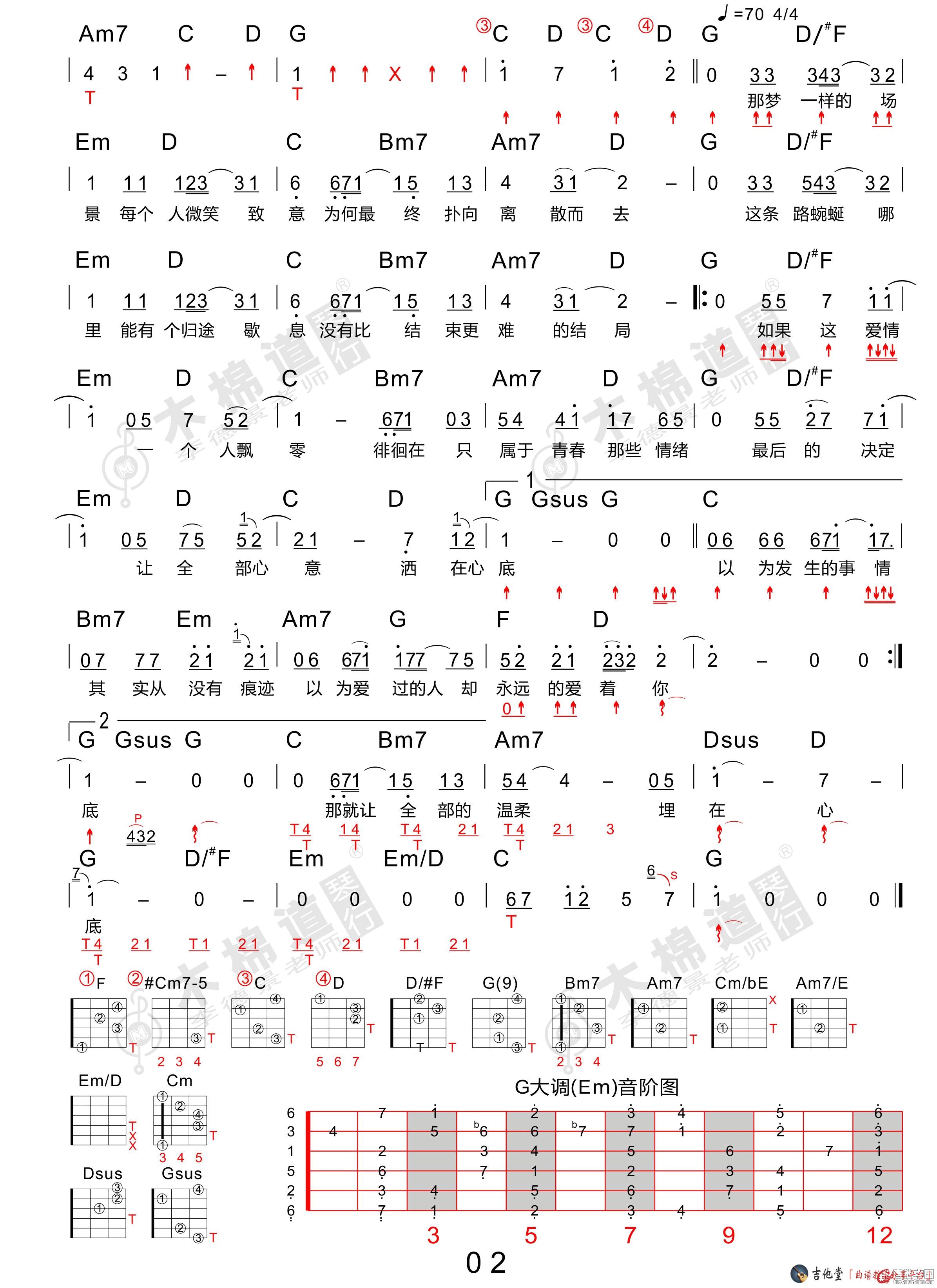 一个人的风景吉他谱_《夏至未至》插曲_四合一版本吉他谱