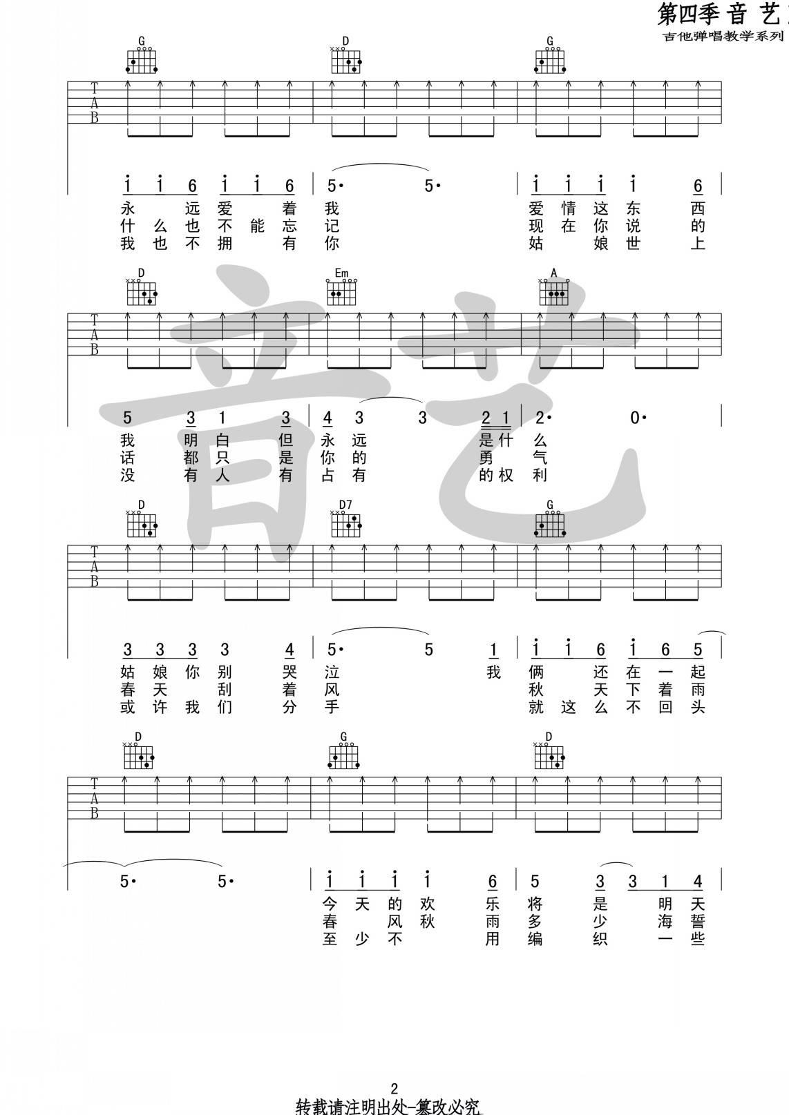 罗大佑《恋曲1980》D调吉他弹唱谱