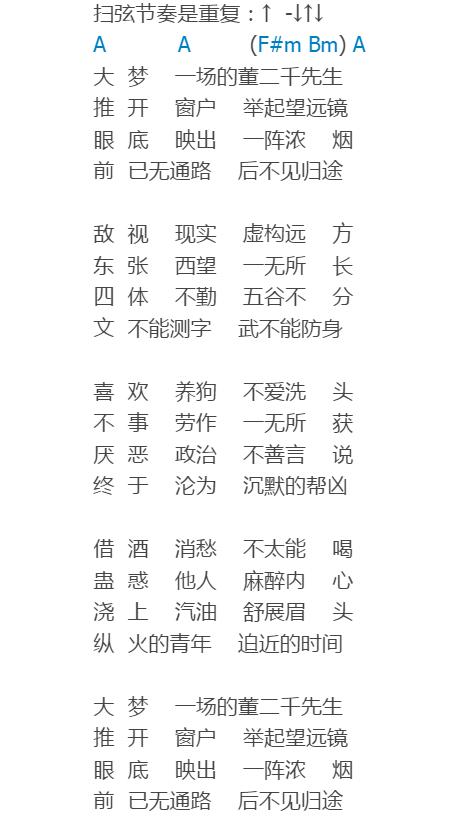 《十万嬉皮》吉他谱_万能青年旅店_和弦谱