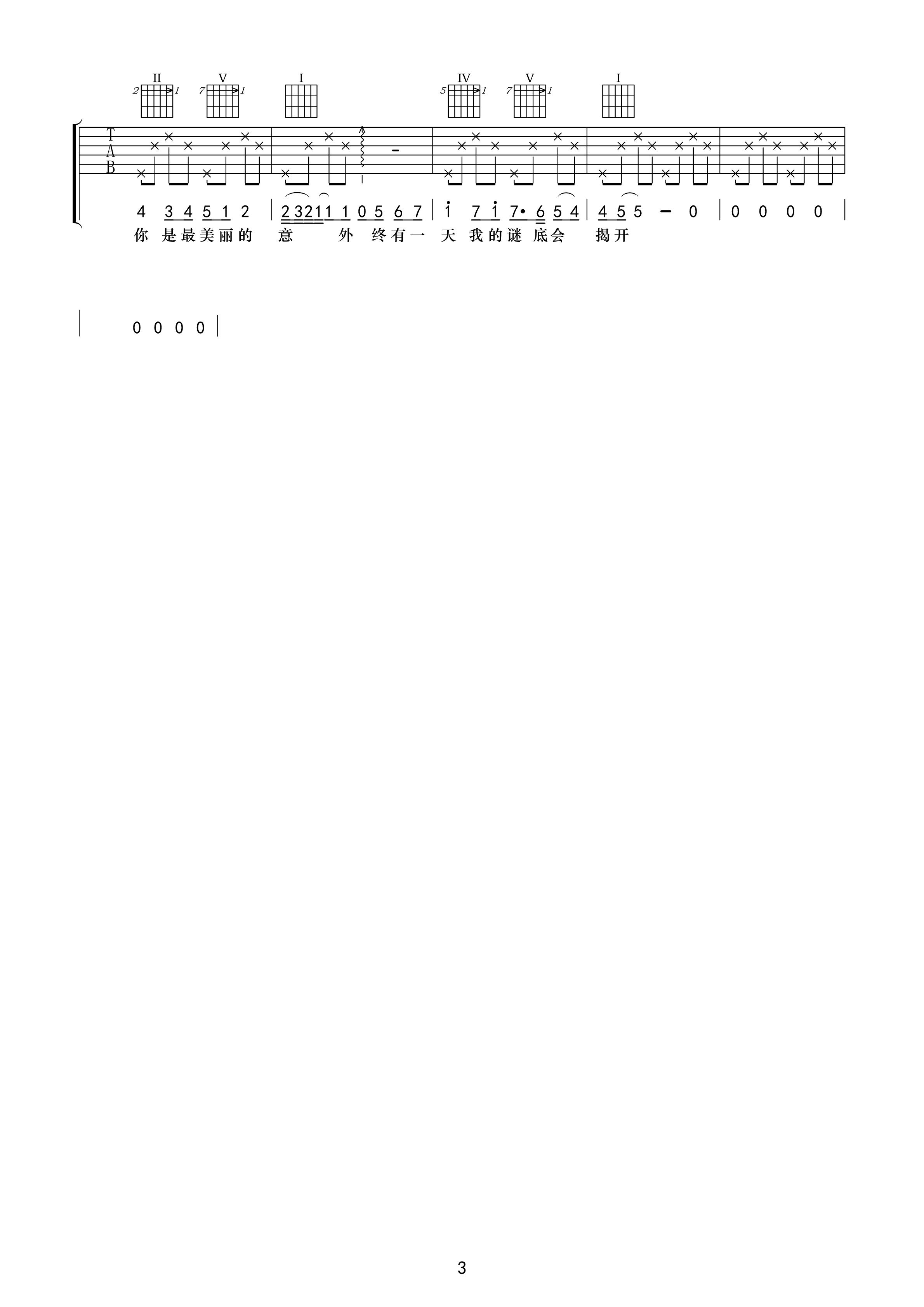 《遇见》吉他谱_孙燕姿《遇见》初学弹唱谱
